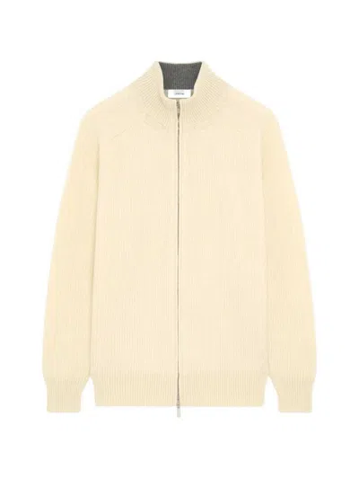 Lardini Cashmere-blend Ribbed Zip-up Cardigan In Gold