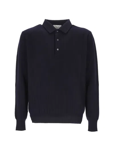 Lardini Ribbed-knit Cashmere Polo Shirt In Blue