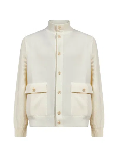 Lardini Ribbed-knit High-neck Jacket In Neutral