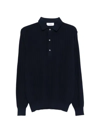 Lardini Ribbed-knit Long-sleeve Polo Shirt In Blue