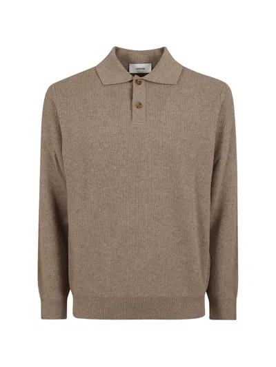 Lardini Ribbed-knit Long-sleeved Polo Sweater In Brown