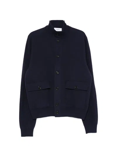 Lardini Ribbed-knit Panelled Jacket In Blue