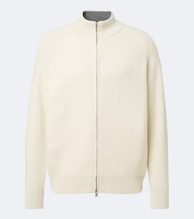 Lardini Ribbed-knit Wool And Cashmere Zip-up Cardigan In Neutral