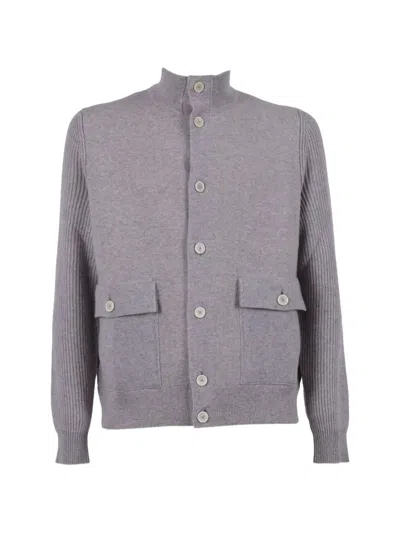 Lardini Ribbed-sleeve Button-up Cardigan In Gray