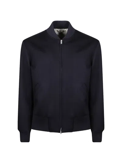 Lardini Ribbed-trim Wool Bomber Jacket In Blue