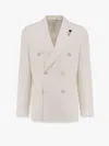 Lardini Roma Double-breasted Blazer With Removable Iconic Brooch In Neutral