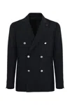 Lardini Roma Double-breasted Jacket In Wool Blend In Blu