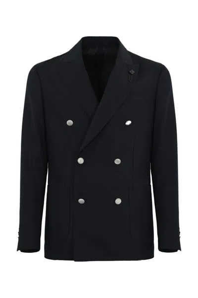 Lardini Roma Double-breasted Jacket In Wool Blend In Blu