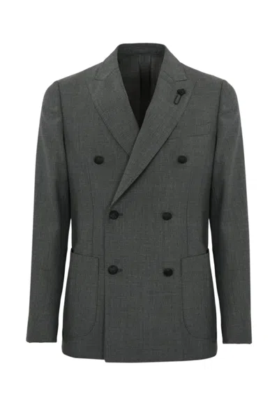 Lardini Roma Double-breasted Jacket In Wool Blend In Grigio