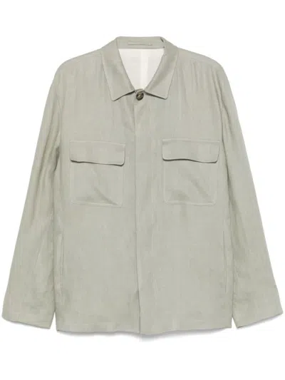 Lardini Sage Green Linen Shirt In White