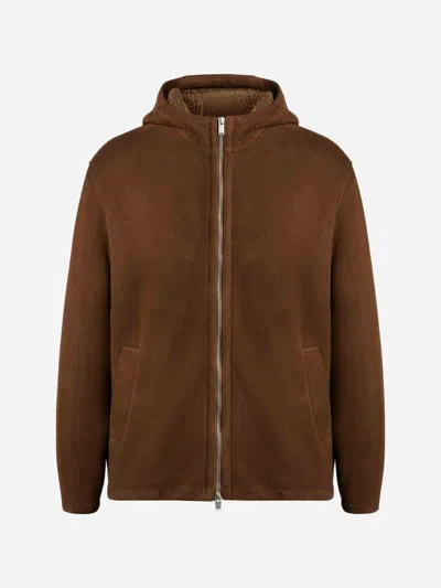 Lardini Sheepskin Hood Jacket In Brown