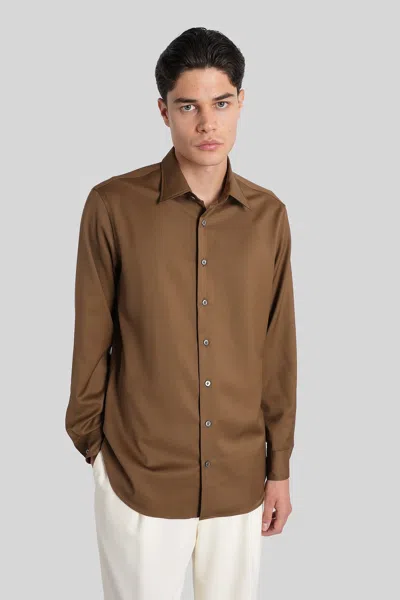 Lardini Shirt In Khaki Wool In Brown