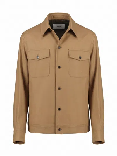 Lardini Button-down Wool Shirt Jacket In Brown