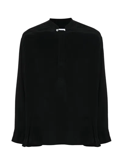 Lardini Band-collar Crepe Shirt In Black