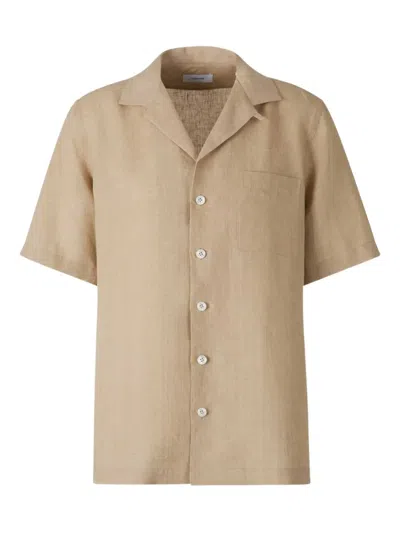 Lardini Short-sleeve Button-up Shirt In Beige