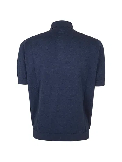 Lardini Short-sleeve Polo Shirt With Classic Collar And Ribbed Detailing In Blue