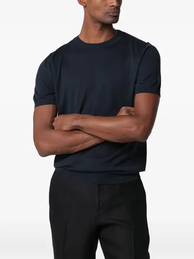 Lardini Wool Blend Crew Neck Knit T Shirt In Blue