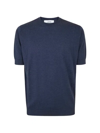 Lardini Silk Knit Sweater With Crew Neck And Ribbed Details In Blue