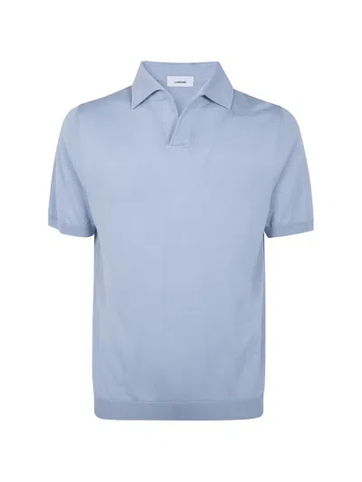 Lardini Short Sleeve Polo Shirt Ribbed Hem In Blue