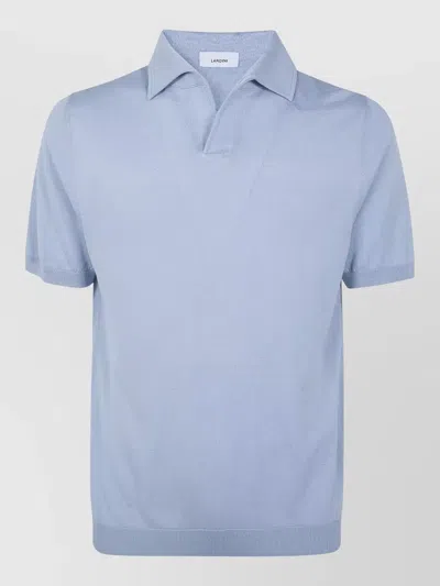 Lardini Short Sleeve Polo Shirt Ribbed Hem In Blue