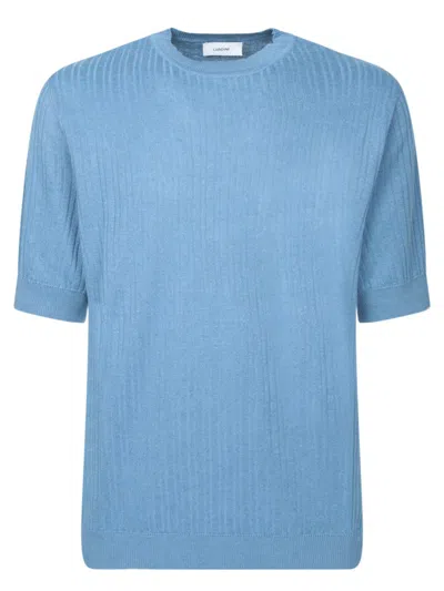 Lardini Short Sleeve T-shirt In Soft Ribbed Texture In Blue