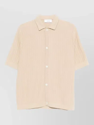 Lardini Short Sleeves Ribbed Texture Mens Shirt In Neutral