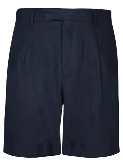 Lardini Classic Linen Bermuda Shorts With Single Pleat And Side Pockets In Black