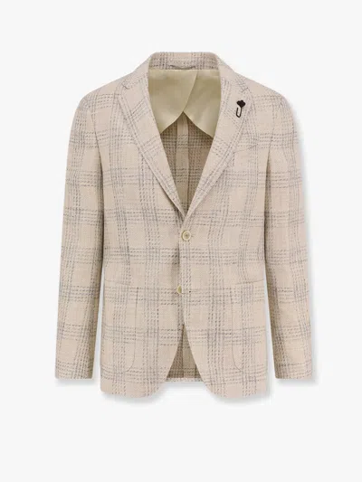 Lardini Silk Blend Blazer With Iconic Brooch In Sand