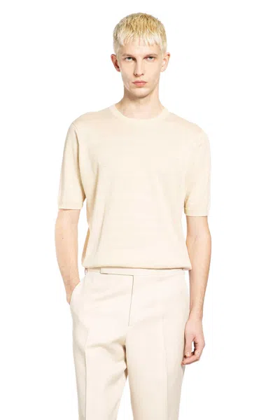 Lardini Silk Knit Short Sleeve T-shirt In Neutral