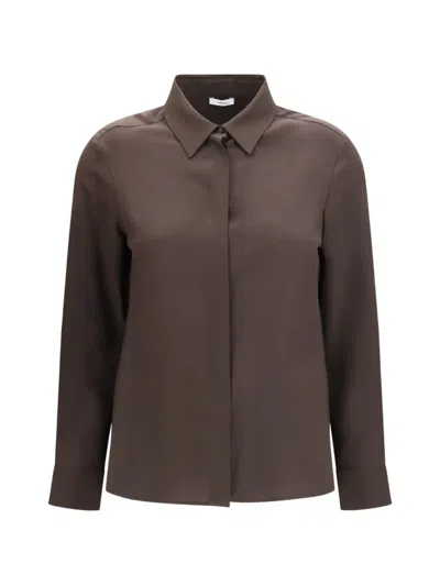 Lardini Silk Long-sleeve Shirt In Brown