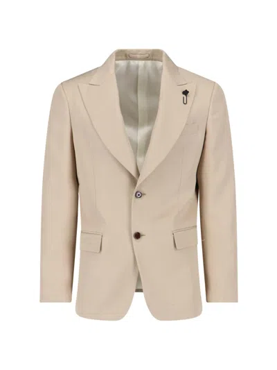 Lardini Single Breasted Blazer Notch Lapel Flap Pockets In Neutral