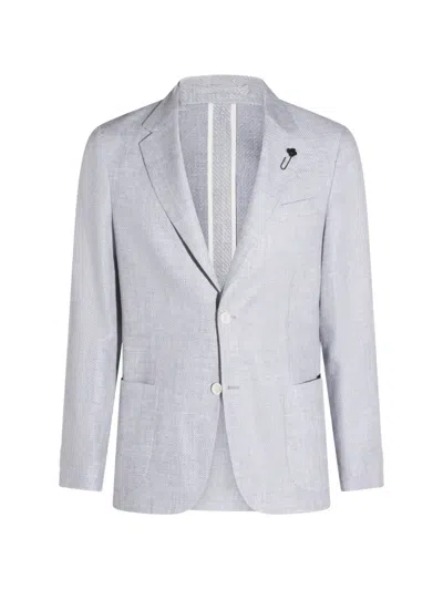 Lardini Light Blue Wool And Linen Blazer In Gray