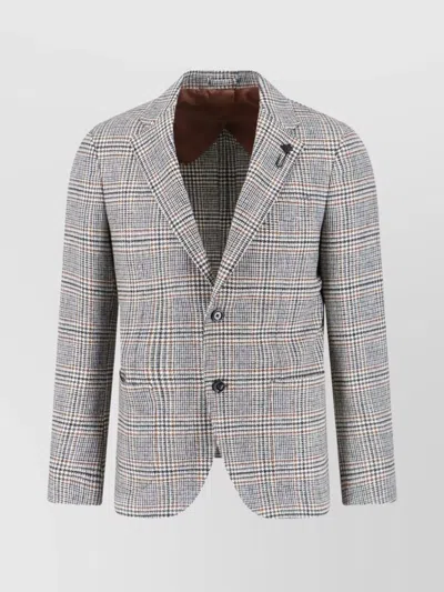 Lardini Single-breasted Check Blazer Notch Lapel In Gray