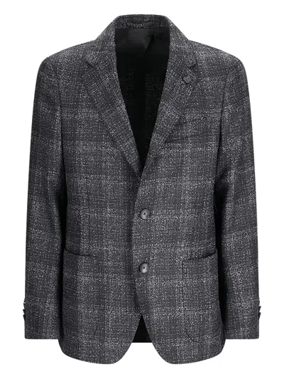 Lardini Single-breasted Check-print Blazer In Gray