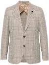 Lardini Single-breasted Checked Blazer In Virgin Wool In Beige