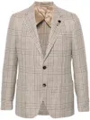 Lardini Single-breasted Checked Blazer In Virgin Wool In Beige