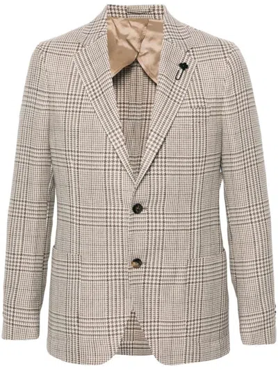 Lardini Single-breasted Checked Blazer In Virgin Wool In Beige