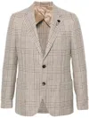 Lardini Single-breasted Checked Blazer In Virgin Wool In Beige