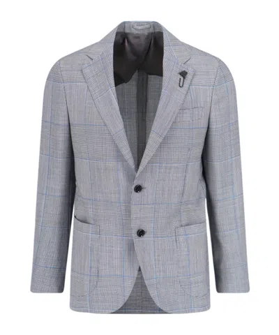 Lardini Single-breasted Checked Blazer In Gray