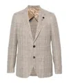 Lardini Single-breasted Checked Blazer In Virgin Wool In Nude