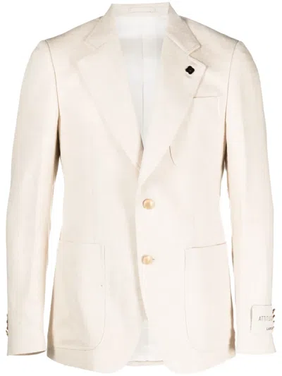 Lardini Single-breasted Cotton-blend Blazer In Neutrals