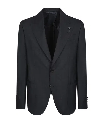 Lardini Single Breasted Flower Detailed Tailored Blazer In Black