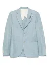 Lardini Single-breasted Jacket In Light Blue Linen And Wool In Green