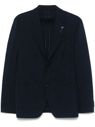 Lardini Single-breasted Jacket In Blue Wool And Cotton