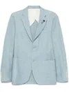 Lardini Single-breasted Jacket In Light Blue Linen And Wool In Blue
