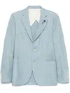 Lardini Single-breasted Jacket In Light Blue Linen And Wool In Blue