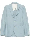 Lardini Single-breasted Jacket In Light Blue Linen And Wool