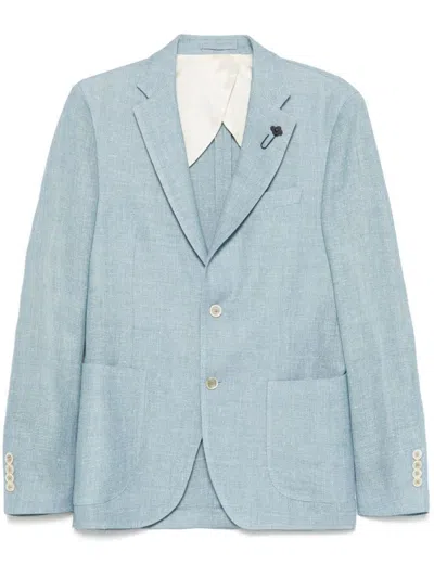 Lardini Single-breasted Jacket In Light Blue Linen And Wool
