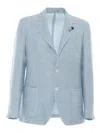 Lardini Single-breasted Jacket In Light Blue Linen And Wool In Blue