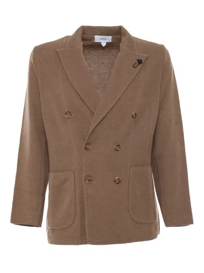 Lardini Double-breasted Ribbed Blazer In Brown
